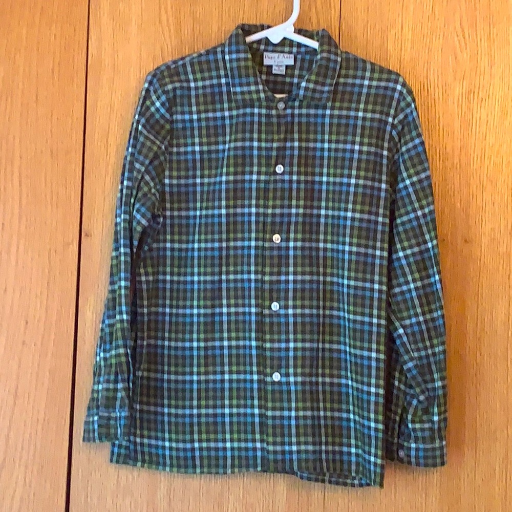 Papa d’ Anjo Portugal size 6 checked cotton flannel button down shirt green blue